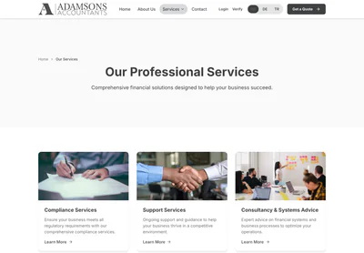 Adamsons Accountants — the Our Services | Adamsons Accountants page on desktop