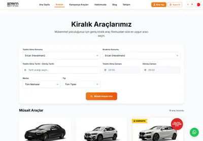 ERM Rent A Car — the Kiralık Araçlar ve Fiyatları | ERM Rent a Car page on desktop