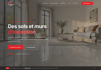 IBO Carrelage homepage on desktop, showing completed tiling work for a craftsman serving Chambéry in Savoie.