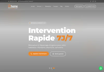 ID Home homepage on desktop, showing renovation services alongside a seven-day emergency callout number.