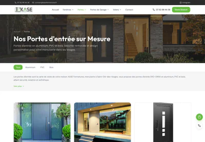 KASE Fermetures — the Portes d'entrée Aluminium, PVC, Bois — KASE Fermetures Vosges page on desktop