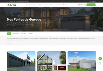 KASE Fermetures — the Portes de Garage Sectionnelles, Enroulables — KASE Fermetures Vosges page on desktop