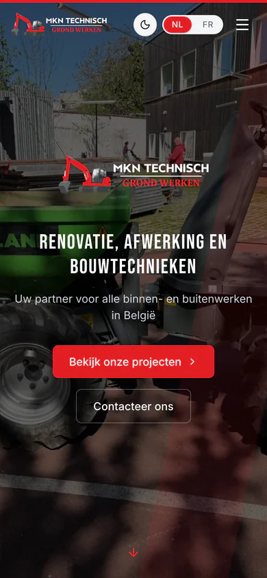 MKN Technisch homepage on mobile, with the trade list and quote request stacked.
