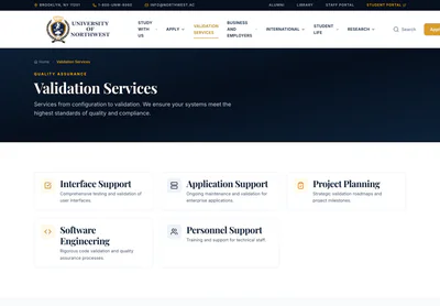 University of NorthWest — la page Validation Services | University of NorthWest sur ordinateur