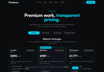 Qodmark — la page Pricing — Qodmark sur ordinateur