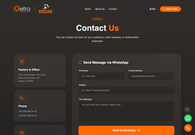 Retro Koşar Tekstil — the Contact | Get in Touch page on desktop