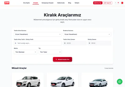 ZMN Rent A Car — the Kiralık Araçlar ve Fiyatları | ZMN Rent A Car page on desktop
